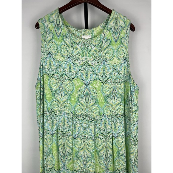 J. Jill Womens 2X Green Paisley‎ Comfy Casual Sleeveless Side Slit Maxi Dress - Picture 2 of 10